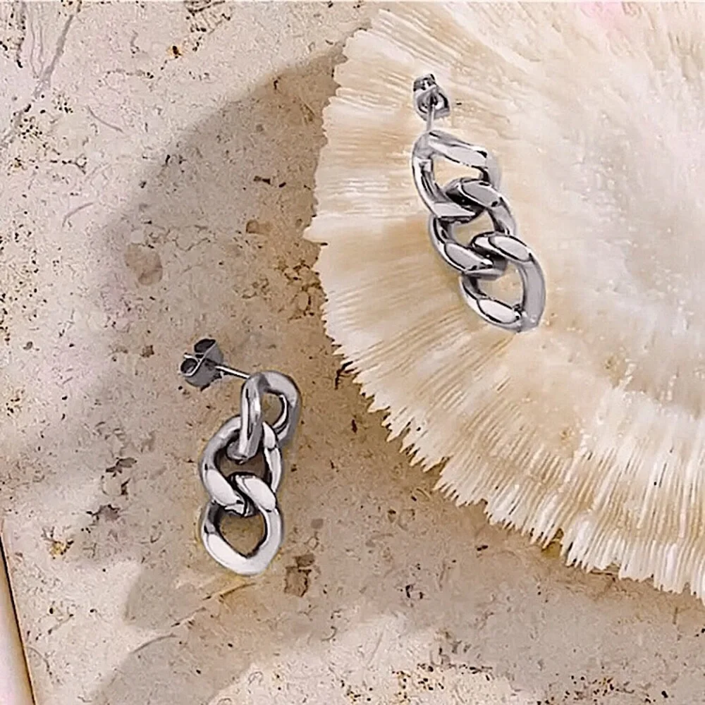 ⚜️[𝟯/$𝟭𝟴]⚜️Silver Chain Stainless Steel Drop Earrings NEW - Picture 2 of 9
